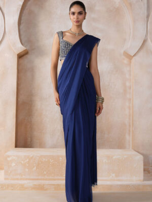 Yuthika Embroidered Cord Pre-draped Saree - Blue