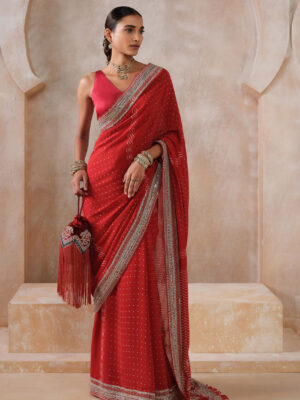 Afruza Embroidered Georgette Saree - Red