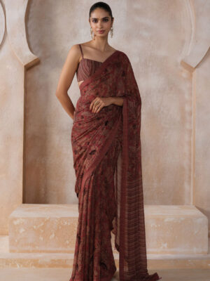 Onerva Chiffon Saree - Pink