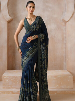 Anaiza Sequin Chiffon Saree - Blue