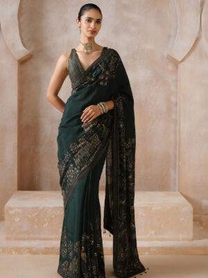 Anaiza Sequin Chiffon Saree - Green