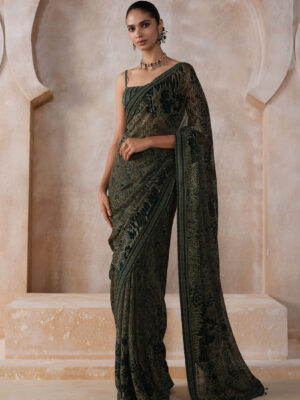Tanairi Chiffon Saree - Sage