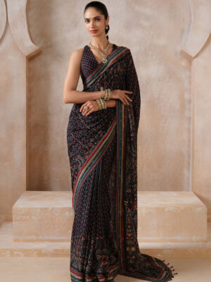 Somara Sequin Chiffon Saree - Black