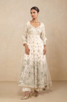 Zohra Embroidered Mul Anarkali Suit Set - Ivory