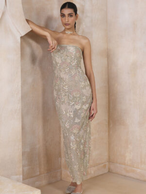 Lamis Embroidered Applique Gown - Ivory