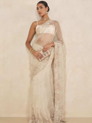 Earthbreeze Embroidered Silk Saree - Ivory