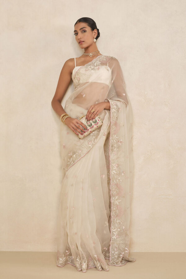 Earthbreeze Embroidered Silk Saree - Ivory