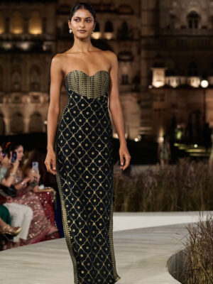 Nozomi Woven Benarasi Gown - Black