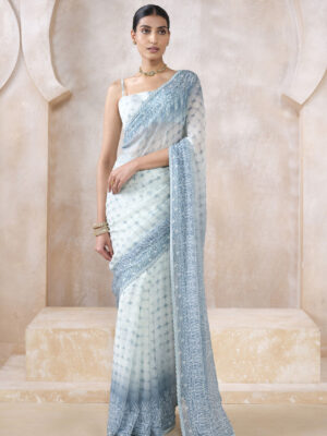 Midori Sequin Chiffon Saree - White