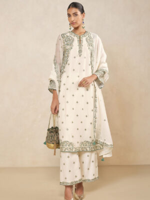 Aisha Embroidered Mul Kurta Set - Ivory