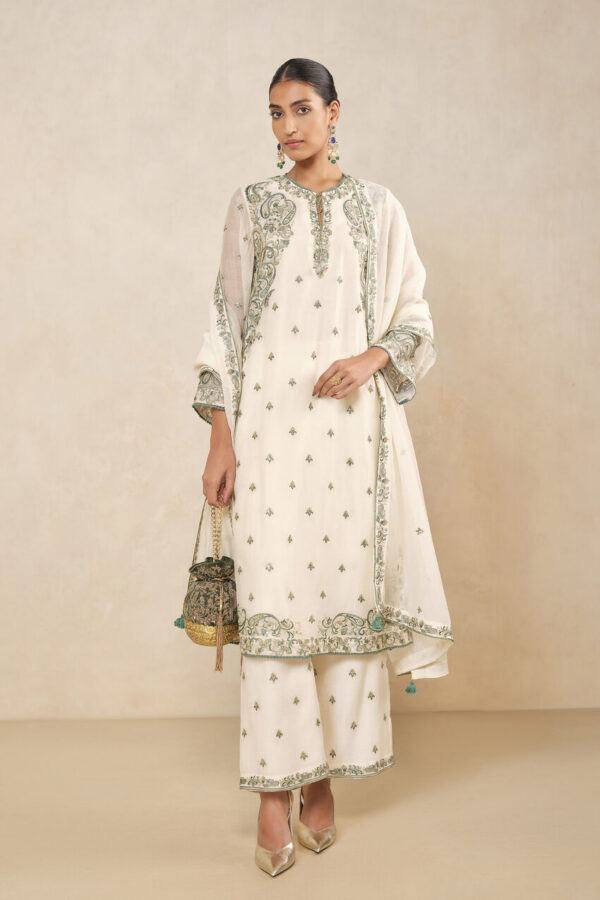 Aisha Embroidered Mul Kurta Set - Ivory
