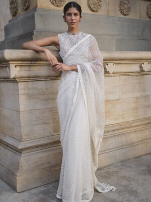 Nomeda Embroidered Silk Saree - Ivory