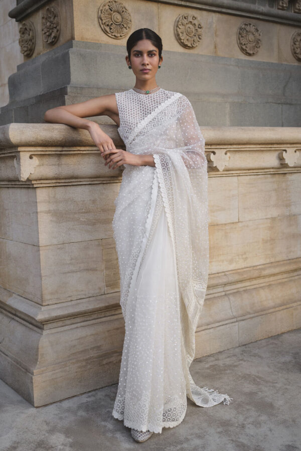 Nomeda Embroidered Silk Saree - Ivory