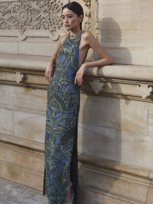 Theodesia Embroidered Cord Gown - Green