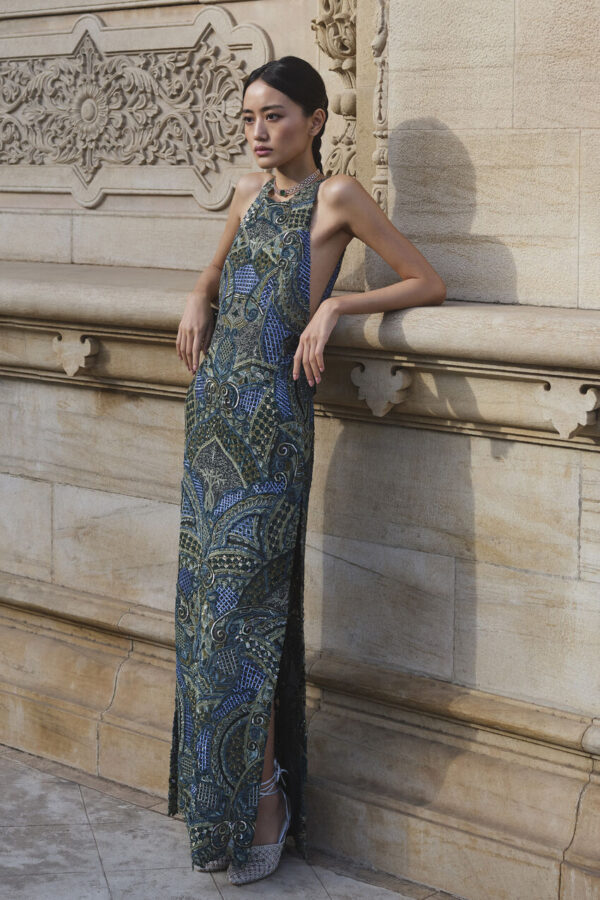 Theodesia Embroidered Cord Gown - Green