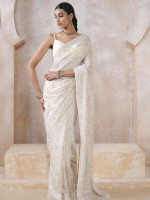 Zuhra Embroidered Saree - Ivory
