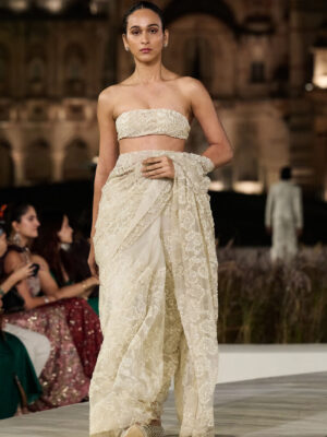 Rainbloom Embroidered Silk Saree - Ivory