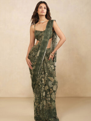 Esma Pre-draped Saree - Green