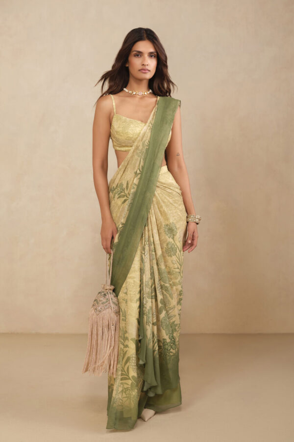 Esma Pre-draped Saree - Yellow